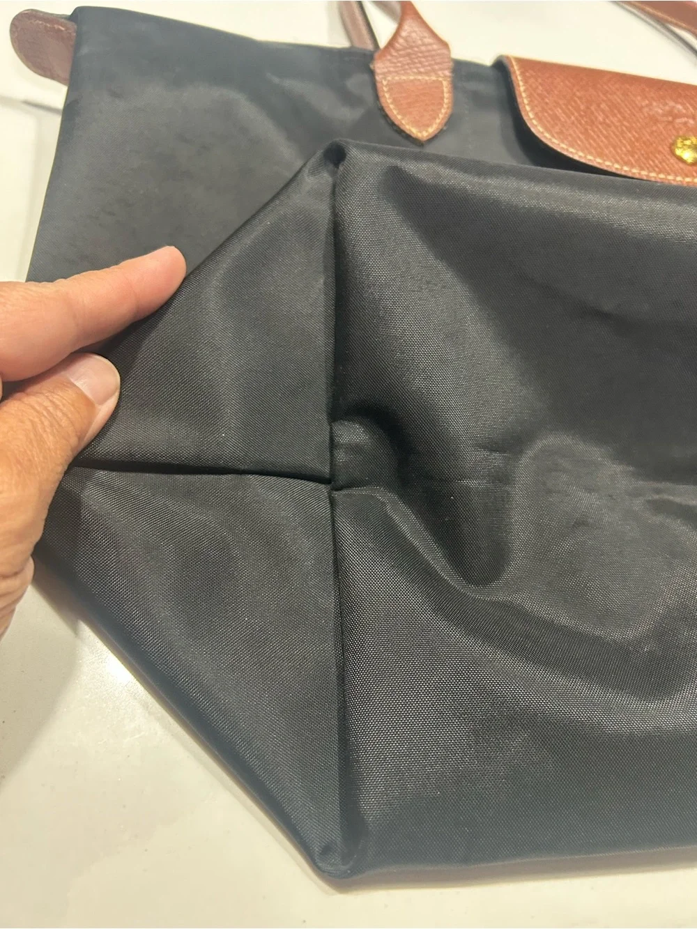 Longchamp Black Tote with Brown Trim and Handles